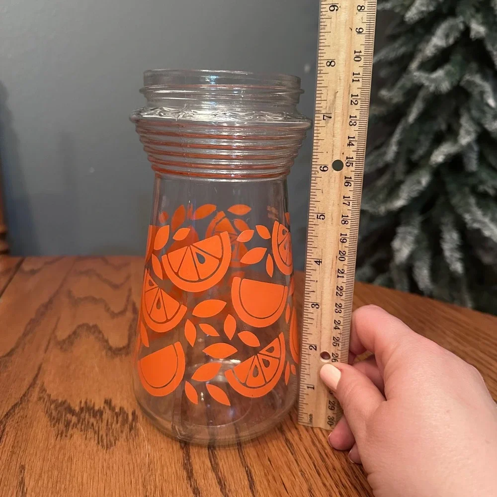 Vintage Juice Carafe Pitcher 8.5in Orange Citrus Retro Fruit Pattern MCM